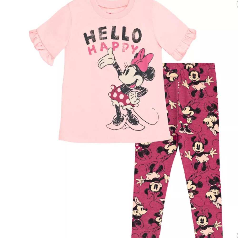 Disney Minnie Mouse Floral Girls Peplum T-Shirt and Leggings Outfit Set Toddler